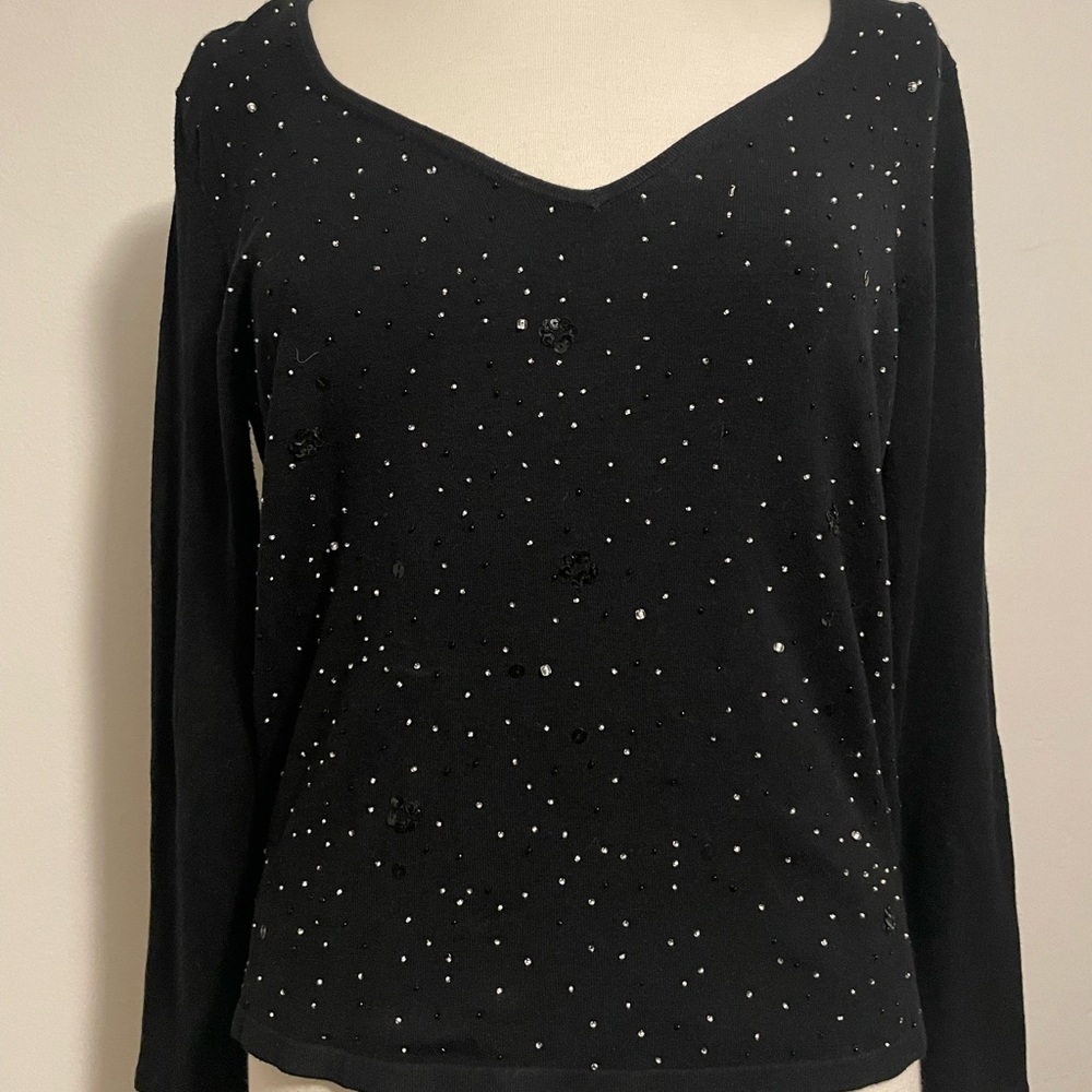 BCBG MAXAZRIA embellished black sweater size Large